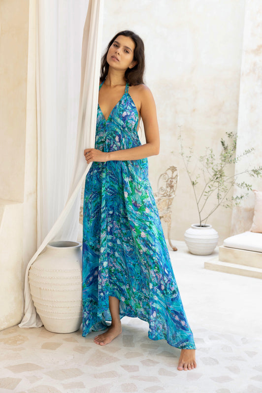 TURQUOISE GLOW SILK IBIZA DRESS