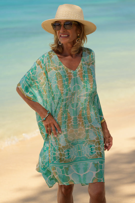 AQUA PEBBLES SILK KAFTAN