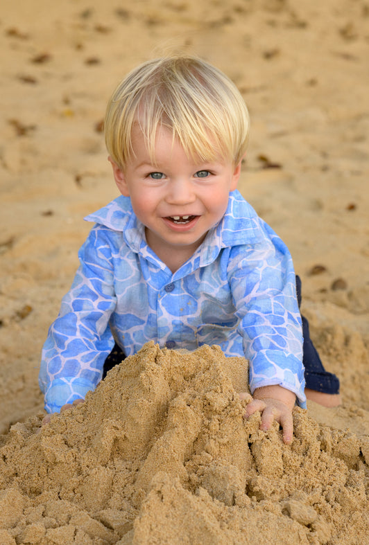 BOY'S BLUE PEBBLES LINEN SHIRT