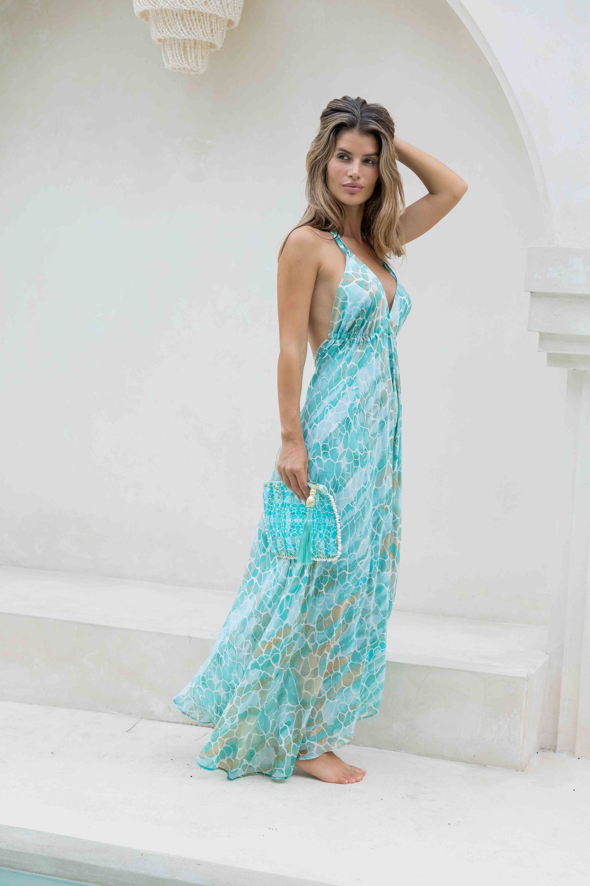 pebbles evening dresses Sophia Alexia Aqua Pebbles Silk Ibiza Maxi Dress