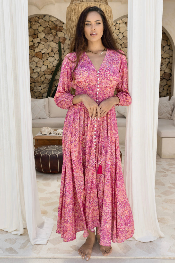 alexia maxi dress pink Sophia Alexia Floral Fusion Silk Ibiza Maxi Dress