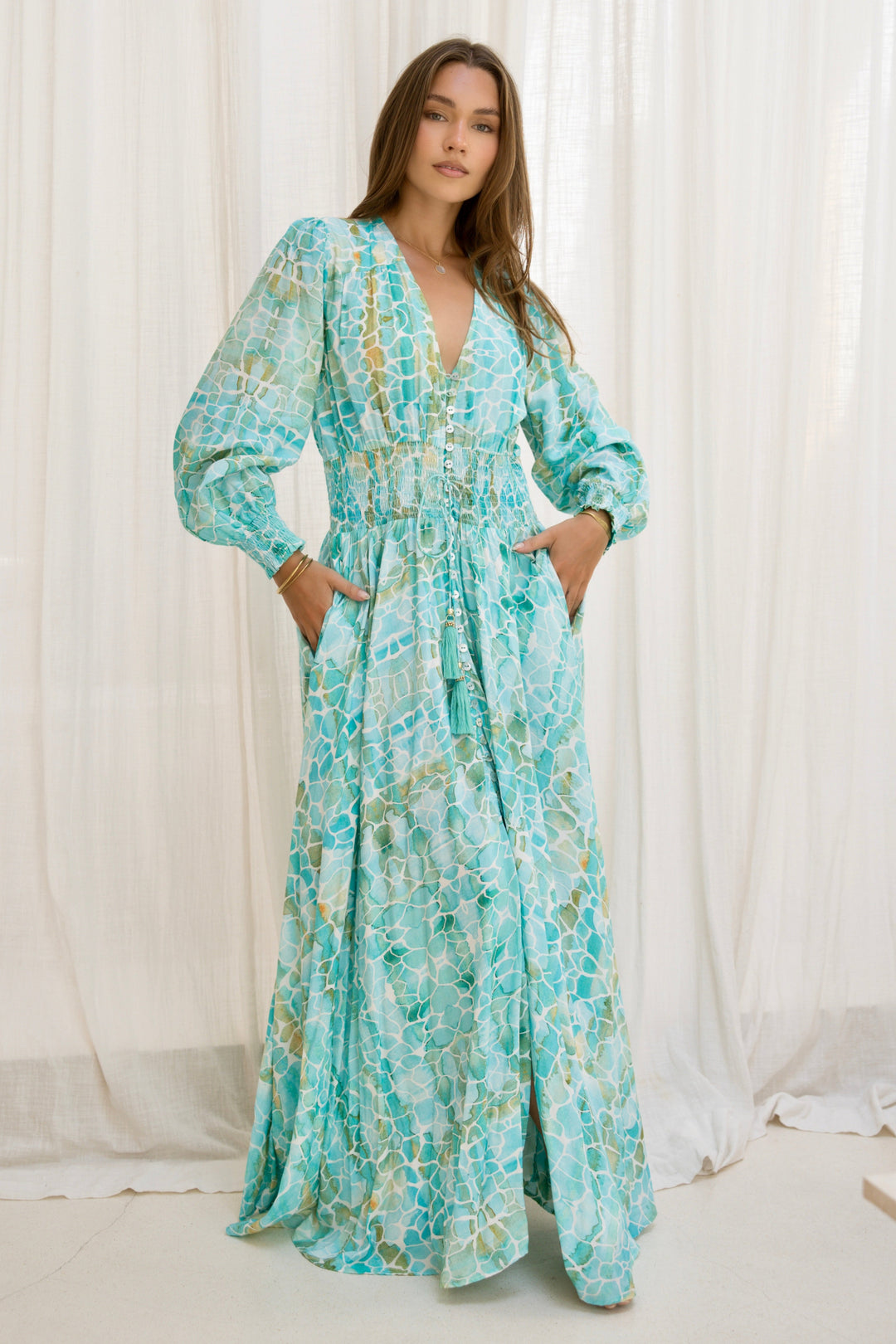 saint tropez chic floral mesh maxi dress Blue Floral Mesh Maxi Dress with Sheer Ruffle Hem