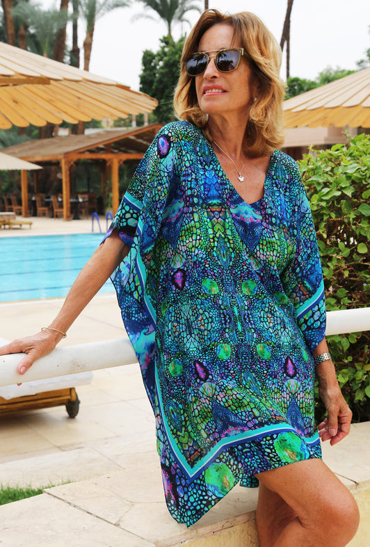 BLUE IGUANA SILK KAFTAN
