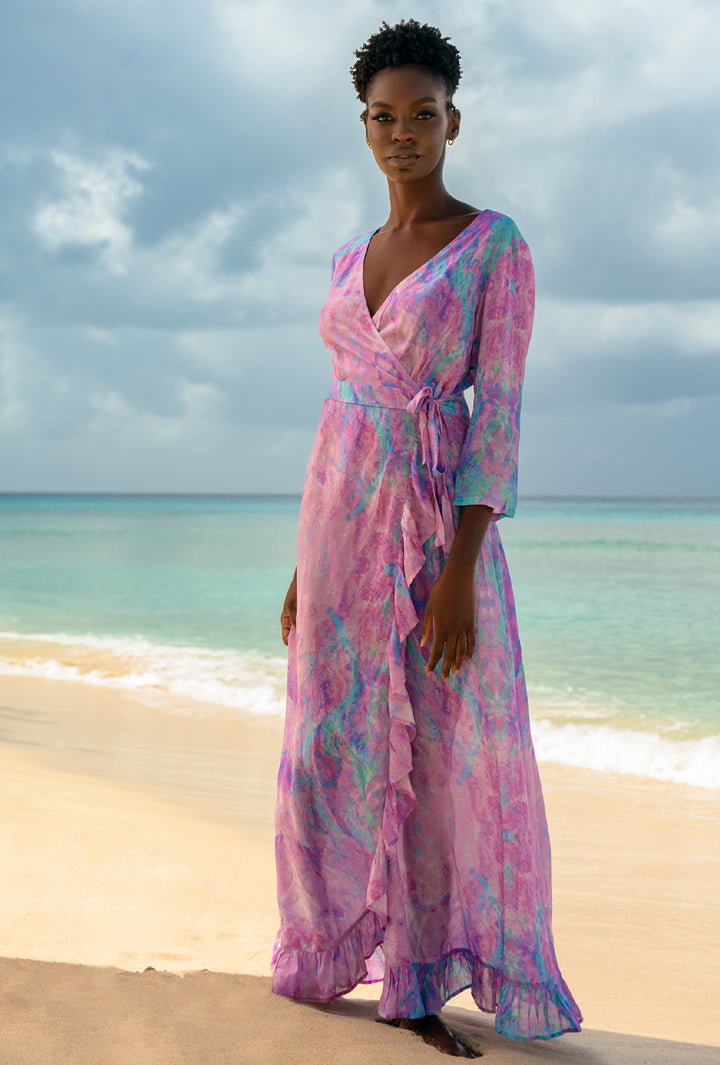 FANTASY PINK RUFFLE WRAP DRESS – Sophia Alexia