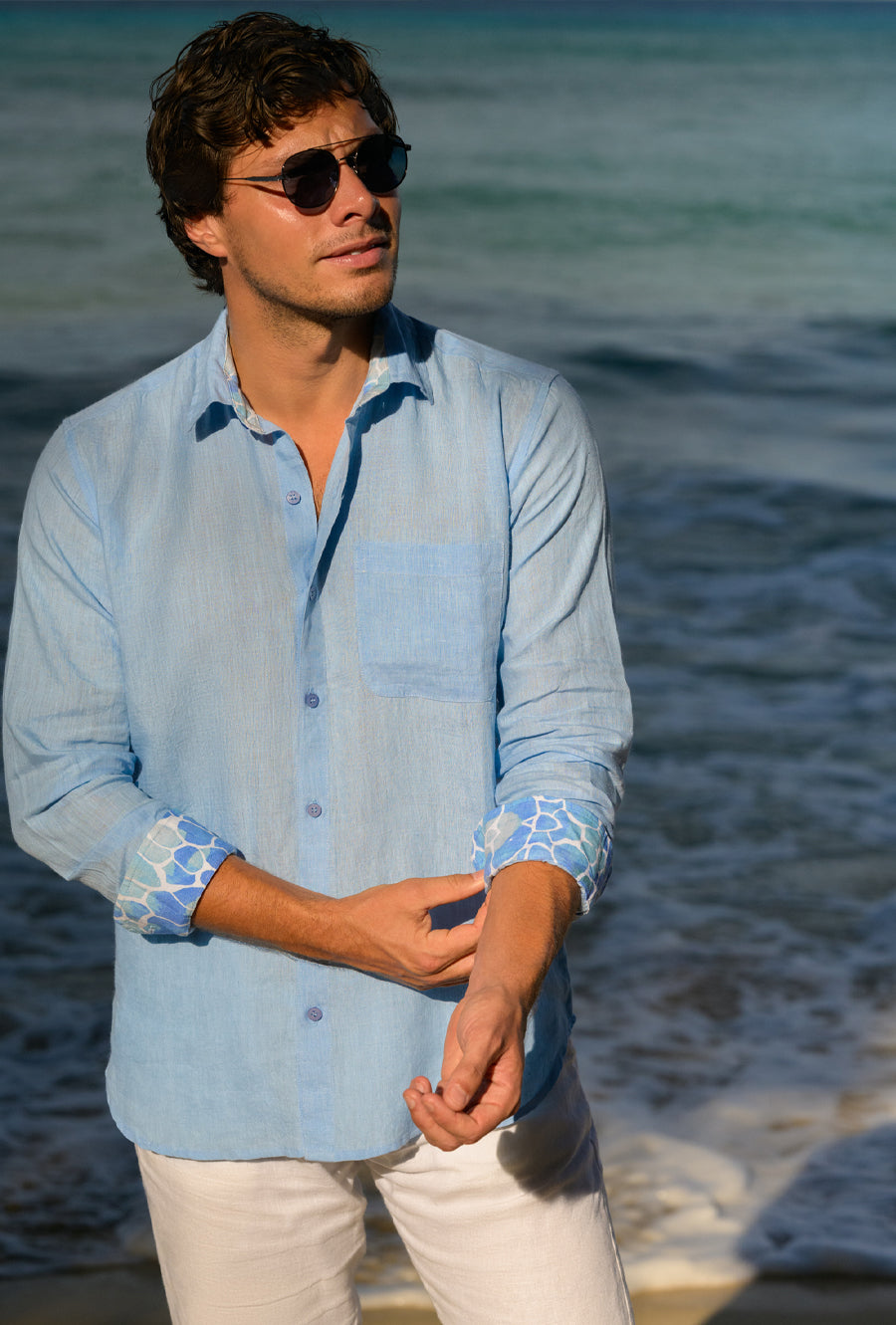 SOLID BLUE MEN'S LINEN SHIRT